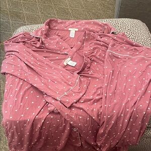 Women's Pink Heart Print Pajama Set